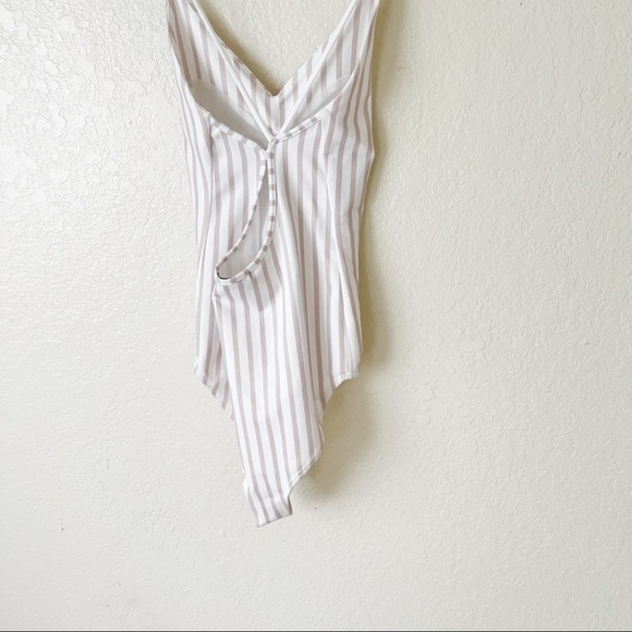 David Lerner Straight Tank Bodysuit in White & Blush Stripe size small - Picture 11 of 11